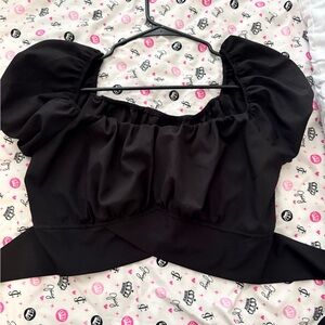 Black Puff Sleeve Crop Top